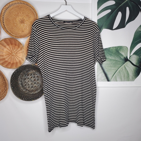 Brandy Melville Tops - Brandy Melville Navy Blue Striped Oversized Tee